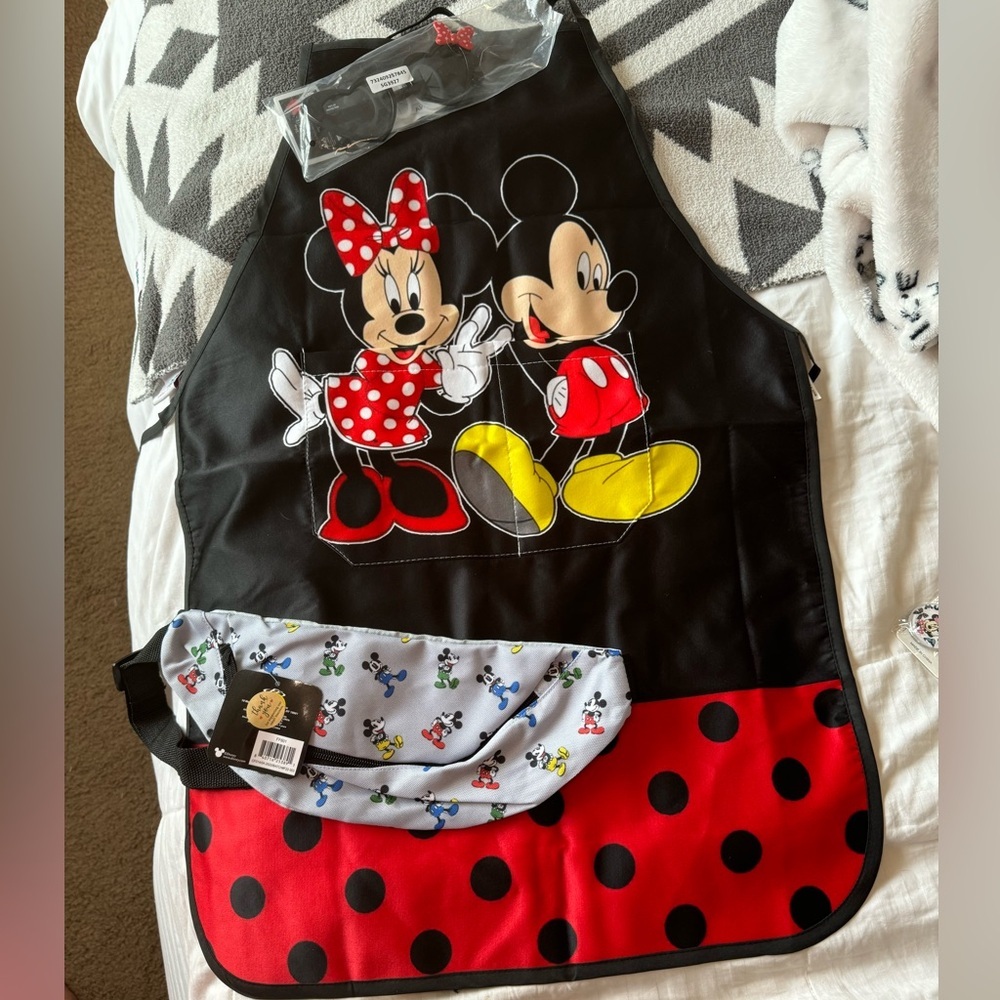 Disney Mickey and Minnie Bundle Apron, Hip Pack, Sunglasses All Brand New